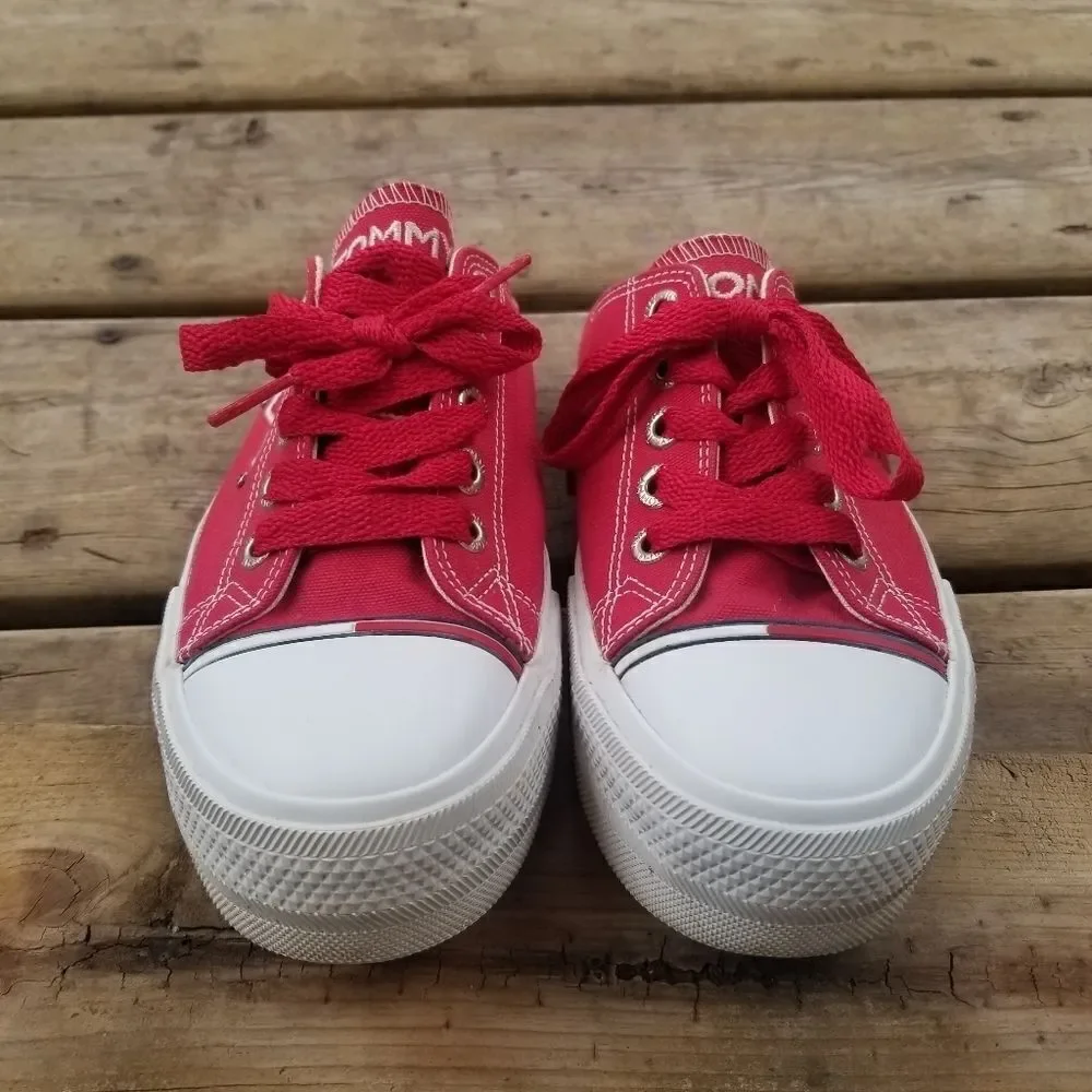 Vintage 90s y2k Tommy Hilfiger Platform Red Canvas Backless Slip-on Sneakers 7.5